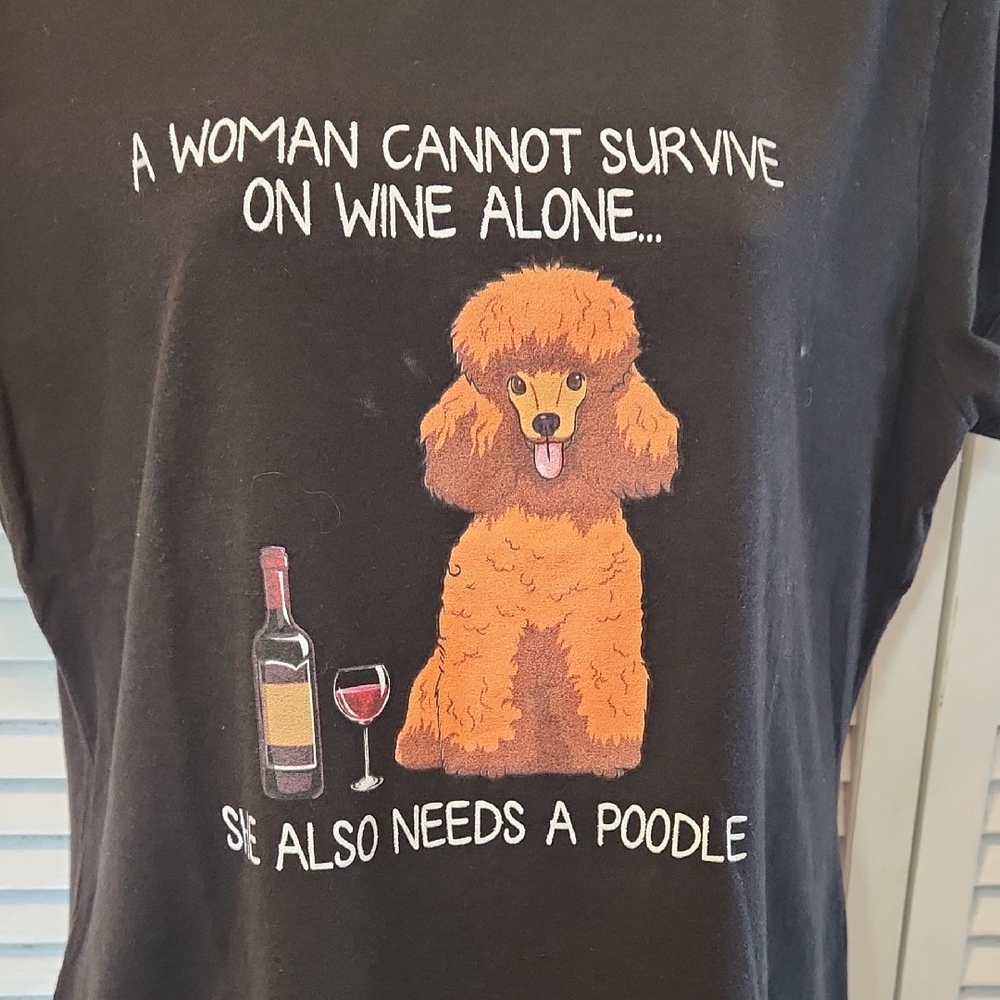 Poodle Wine Lover Black T-Shirt Hanes